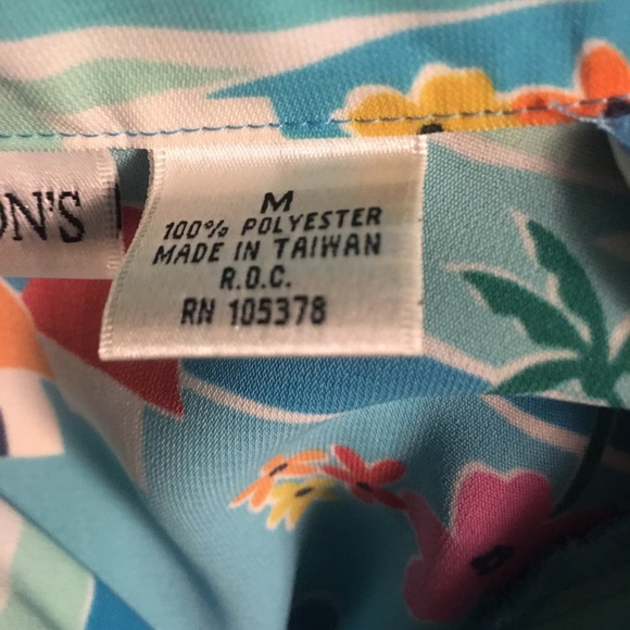 Draper’s & Damon’s Vintage Blue Tropical Floral Sailboat Button Down Shirt - Picture 5 of 10